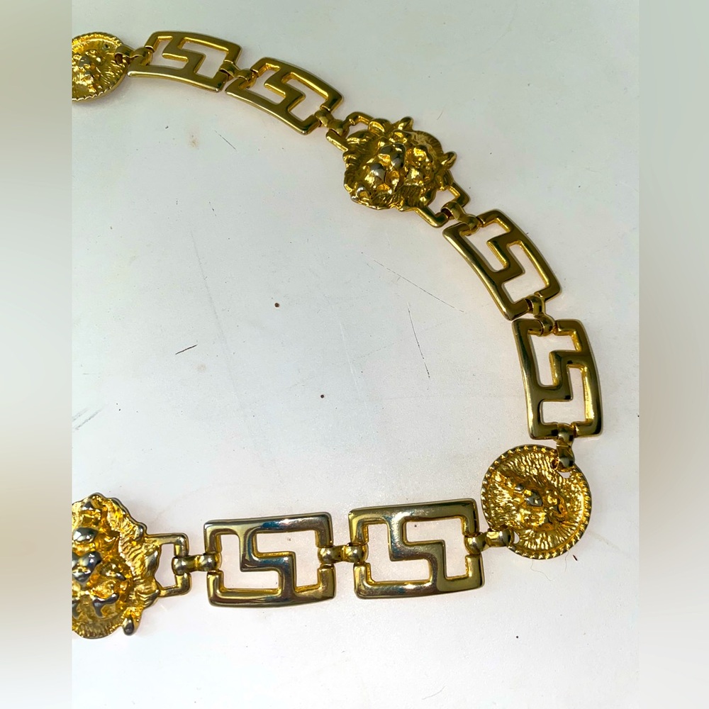 Vintage Gold Lion Medallion Chain Belt Made in Korea signed EXP Concho Luxury